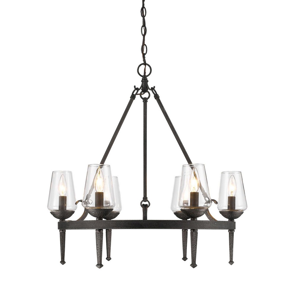 Golden Lighting-1208-6 DNI-Marcellis - Chandelier 6 Light Steel in Rustic style - 26.5 Inches high by 26 Inches wide   Dark Natural Iron Finish with Clear Glass